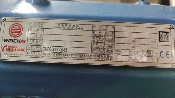 1500/1800rpm Rated Speed Weichai  750KVA/600KW Diesel Generator Set with 6M33D725E310 Engine Model and 15.7L/h Fuel Consumption